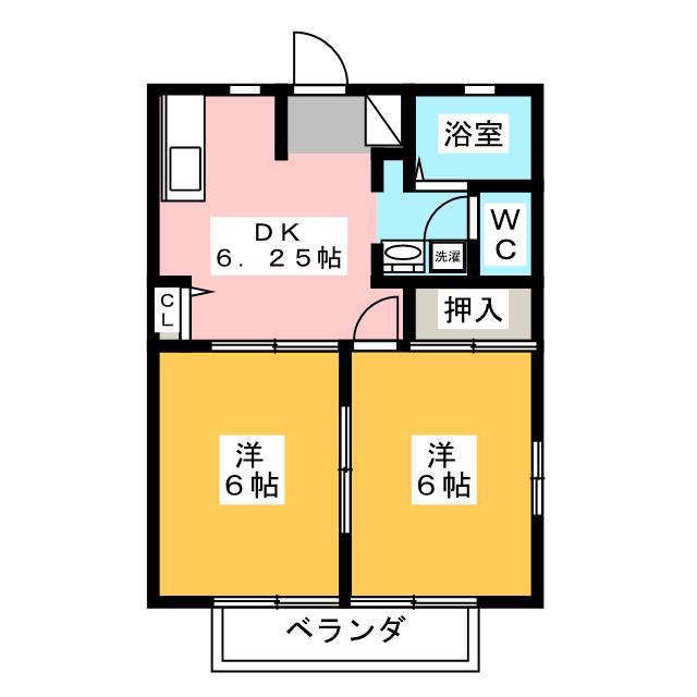 ディアスリングD棟(2K/1階)の間取り写真