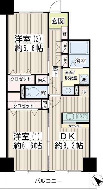 スカイ61(2DK/5階)の間取り写真
