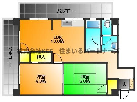 エステート上津A(2LDK/4階)の間取り写真