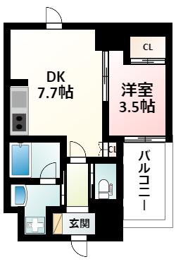 ライブガーデン新大阪(1DK/8階)の間取り写真