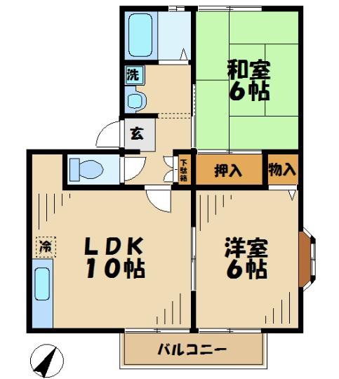 サニーサイド南大沢B棟(2DK/2階)の間取り写真