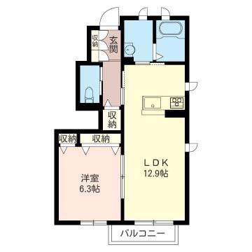 アルフラット(1LDK/1階)の間取り写真