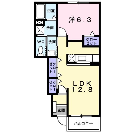 ストラーレ 牛川(1LDK/1階)の間取り写真