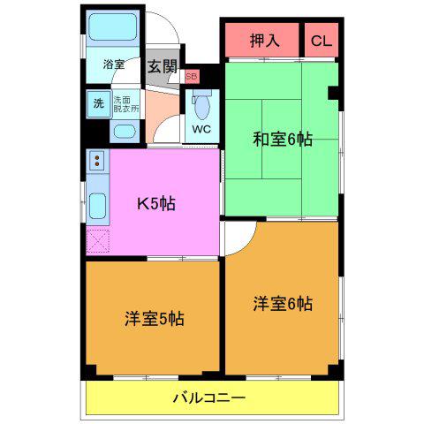 グローリヤマンション(3DK/2階)の間取り写真
