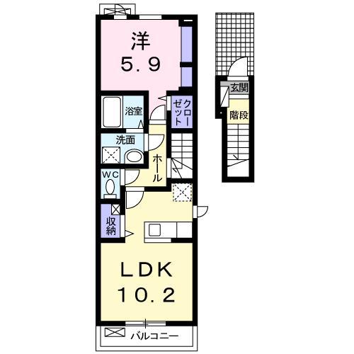 プラシード西岡崎(1LDK/2階)の間取り写真
