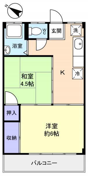 勝田フラワーマンション(2K/2階)の間取り写真