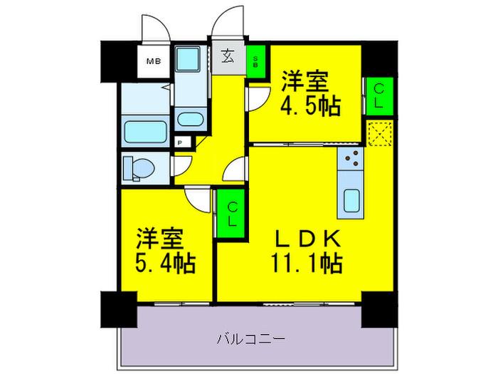 ネオクレンツ川西(2LDK/10階)の間取り写真