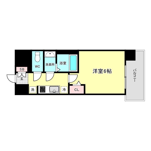 プレリス阿波座BLOOM(1K/2階)の間取り写真