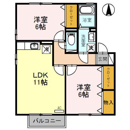 コンフォートヴィレッジC(2LDK/2階)の間取り写真