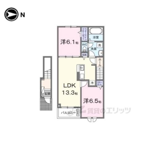 カレント綾部(2LDK/2階)の間取り写真