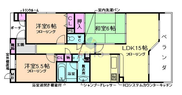 豊中夕日丘ホームズ(3LDK/2階)の間取り写真