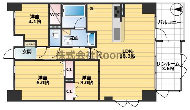 S-RESIDENCE谷町六丁目ALO(3LDK/14階)の間取り写真