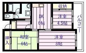 ユーネスト浅野(3DK/5階)の間取り写真