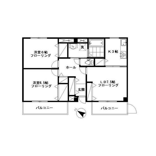 シュロス平山(2LDK/1階)の間取り写真