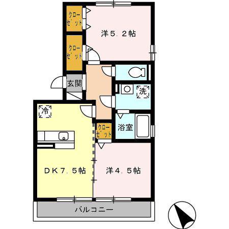 ルミエール須賀(2DK/3階)の間取り写真