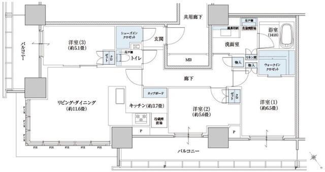 BRILLIA TOWER 浜離宮(3LDK/22階)の間取り写真