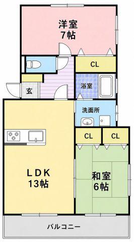 ワコーハイツ(2LDK/1階)の間取り写真