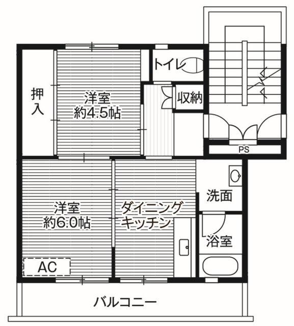 ビレッジハウス塩冶2号棟(2DK/4階)の間取り写真