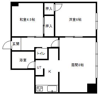 朝日レジデンス(2LDK/6階)の間取り写真