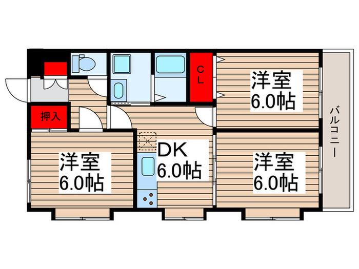 ウエストハイム(3DK/1階)の間取り写真