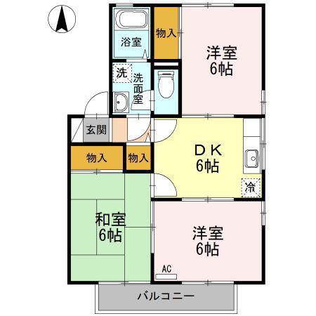 ハイカムール鴨川 B棟(3DK/2階)の間取り写真