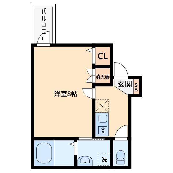 バス大物(1K/2階)の間取り写真
