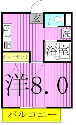 パーシモン2(1K/1階)の間取り写真