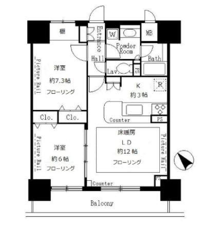 サンクレール荒川ブランガーデン(2LDK/10階)の間取り写真