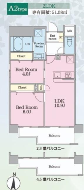 クラン千歳(2LDK/5階)の間取り写真