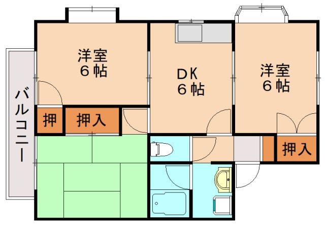 シャイニープラッツB(3DK/2階)の間取り写真
