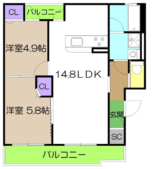 ラークネスト(2LDK/3階)の間取り写真