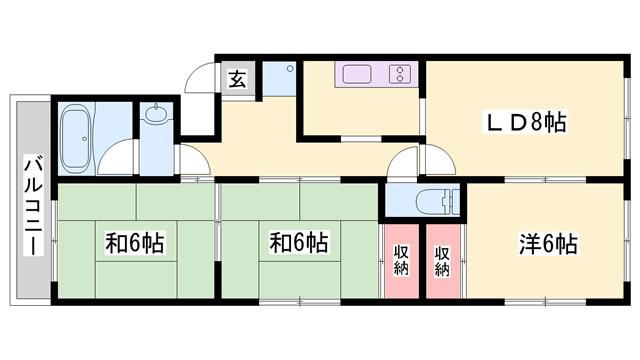 サンハイツ多井田B棟(3LDK/2階)の間取り写真