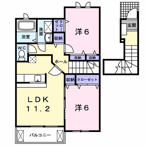 スターブル D棟(2LDK/2階)の間取り写真