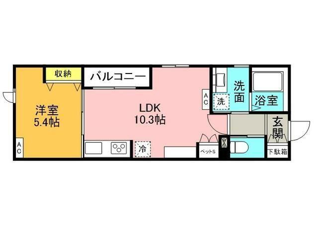 駒沢公園テラス(1LDK/1階)の間取り写真