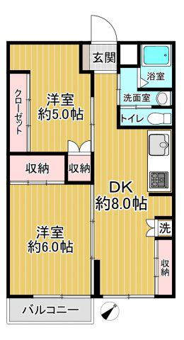 久我山コーポラス(2DK/5階)の間取り写真