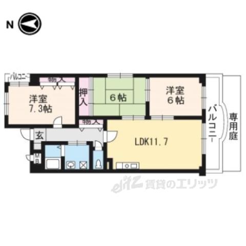 デルニエ向日町(3LDK/1階)の間取り写真