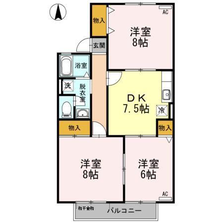 ファミール平和(3DK/2階)の間取り写真