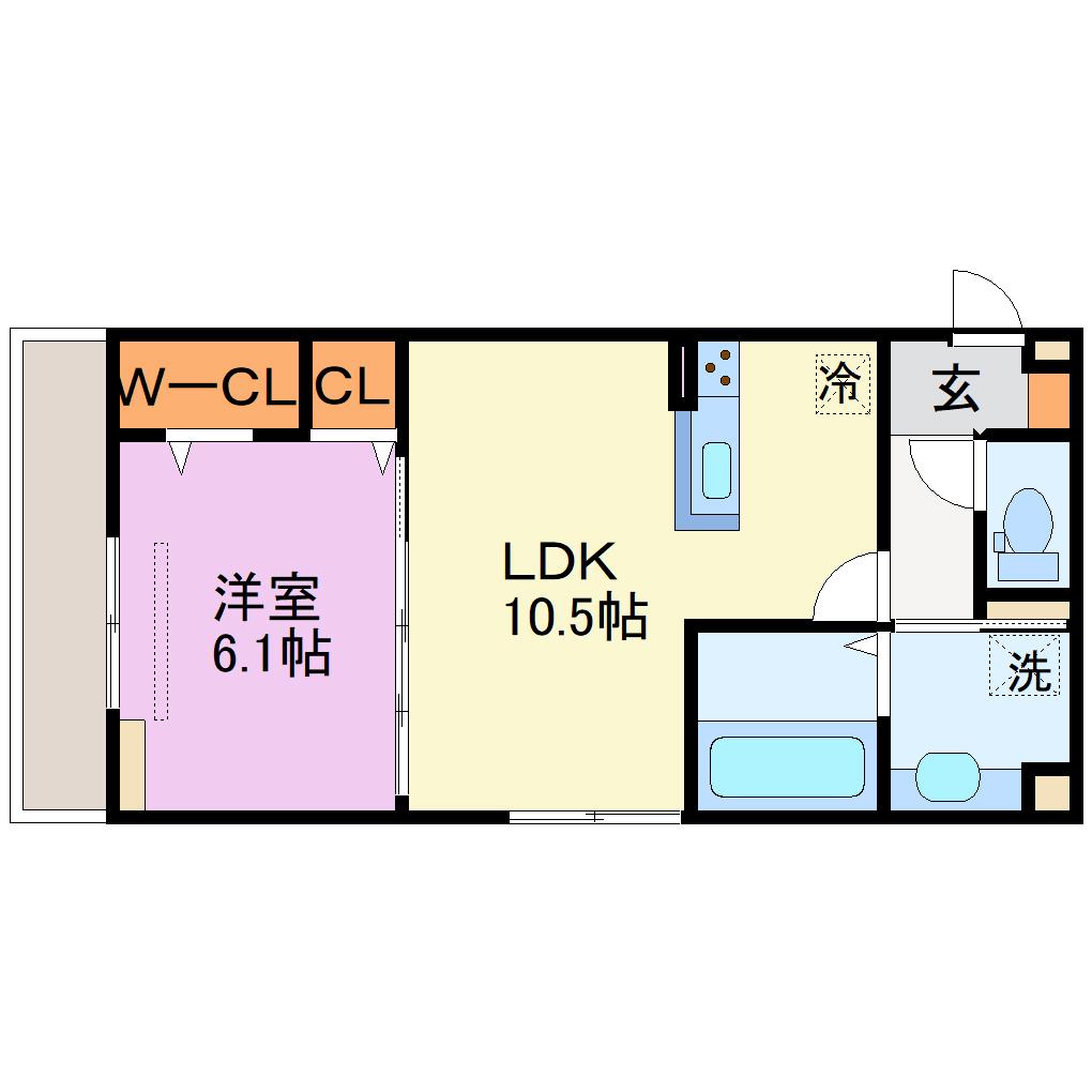 GRAMM竹田(1LDK/1階)の間取り写真