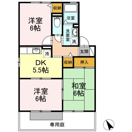 エクセレント柿本 A棟(3DK/1階)の間取り写真