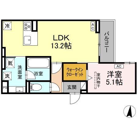セレスティア高畑(1LDK/3階)の間取り写真
