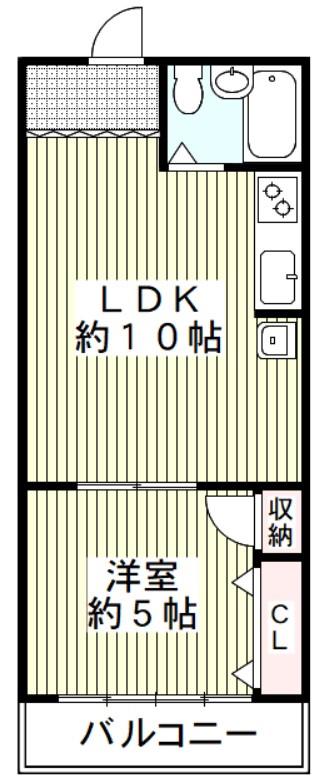 武蔵野サンハイツ朝霞(1LDK/2階)の間取り写真