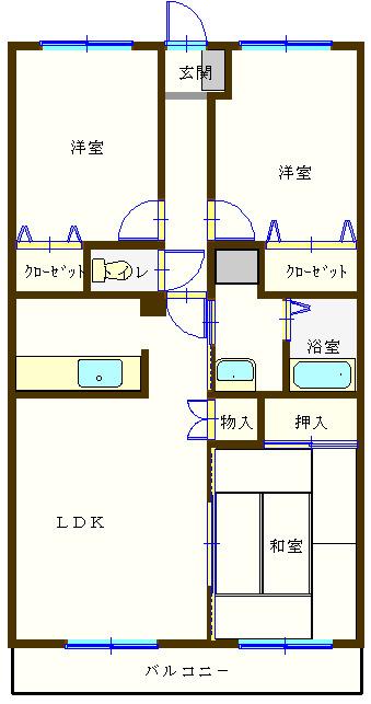 プラトー東大利(3LDK/4階)の間取り写真