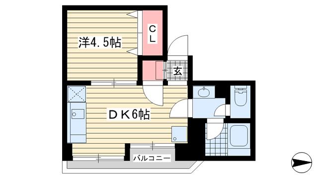 甲南アセットトーア・ハイツ(1DK/4階)の間取り写真