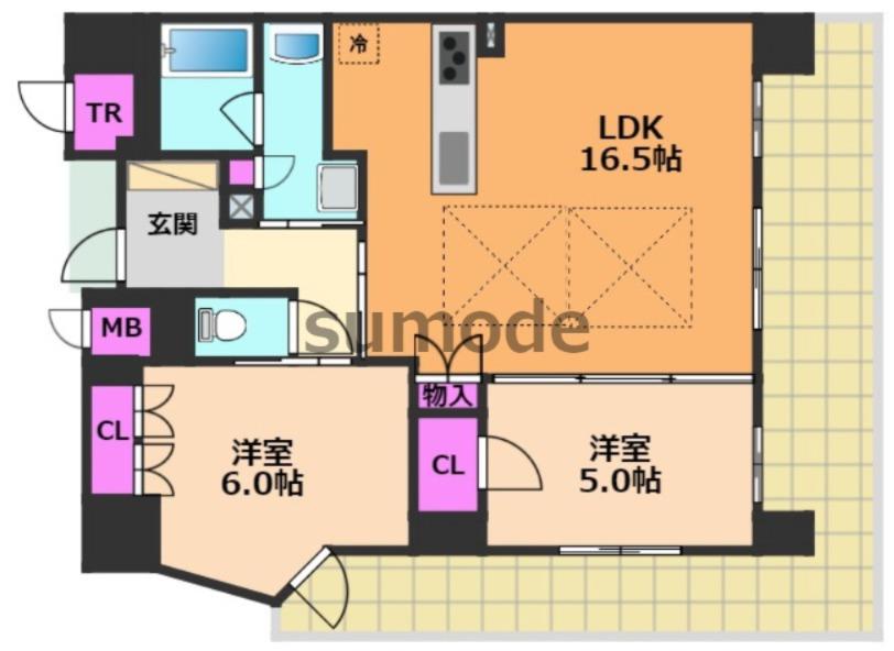 ローレルアイ高槻(2LDK/12階)の間取り写真