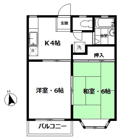 カーサブランシェ(2K/1階)の間取り写真