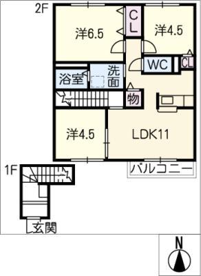 グロリアC棟(3LDK/2階)の間取り写真