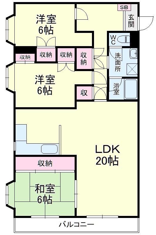グレース蜆塚(3LDK/2階)の間取り写真