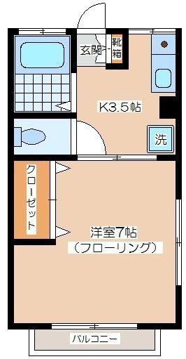 ラ・カスターニャA棟(1K/2階)の間取り写真