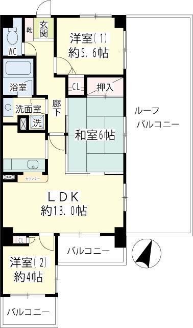 ナイスアーバン府中(3LDK/11階)の間取り写真