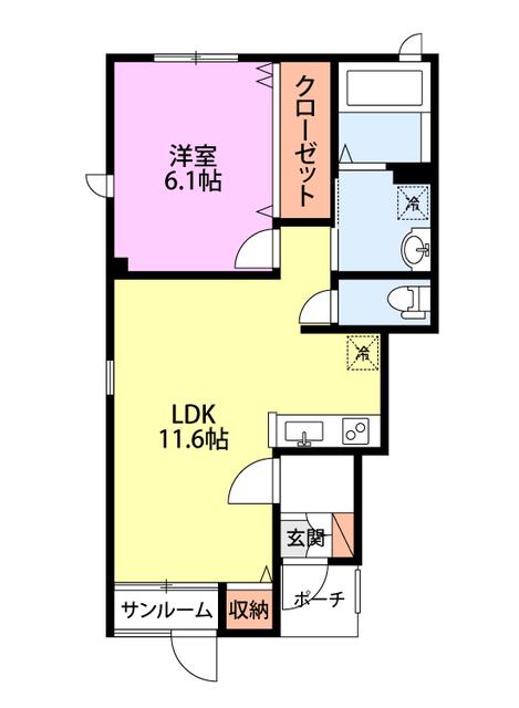 グランソレーユC棟(1LDK/1階)の間取り写真